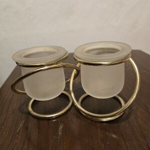 Elegant Frosted Glass Candle Holders with Gold Accents